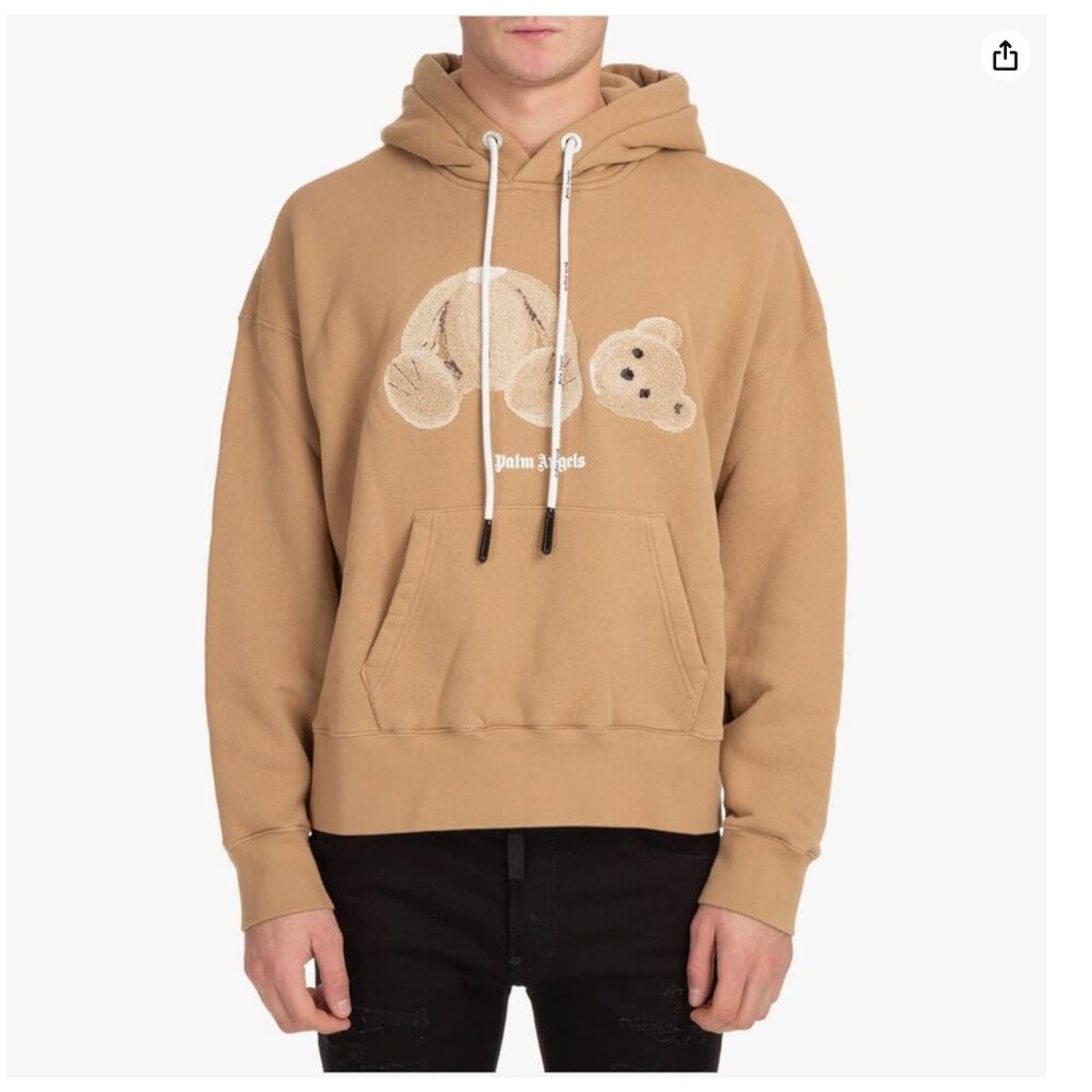 Palm Angels Men's Teddy Bear Hoodie - Beige Brown- Size S